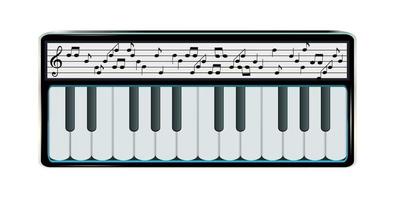 elektronisk synthesizer med digital display som visar musiknoter. vektor illustration.