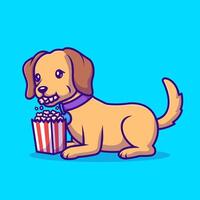 süß Hund Essen Popcorn Karikatur vektor