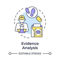 Beweise Analyse multi Farbe Konzept Symbol. forensisch Sachverstand, legal fortfahren. runden gestalten Linie Illustration. abstrakt Idee. Grafik Design. einfach zu verwenden im Infografik, Präsentation vektor