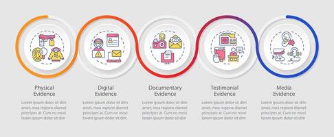 forensisch Beweise Typen Schleife Infografik Vorlage. Überwachung Aufnahmen. Daten Visualisierung mit 5 Schritte. editierbar Zeitleiste die Info Diagramm. Arbeitsablauf Layout mit Linie Symbole vektor