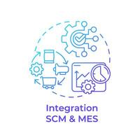 Integration scm und mes Blau Gradient Konzept Symbol. Herstellung Ausführung Systeme. Fabrik Automatisierung. runden gestalten Linie Illustration. abstrakt Idee. Grafik Design. einfach zu verwenden im Infografik vektor