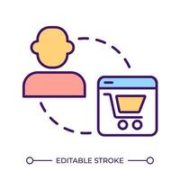 e-handel användare rgb Färg ikon. uppkopplad handla. digital marknad. e-handel plattform. kund och uppkopplad Lagra. isolerat illustration. enkel fylld linje teckning. redigerbar stroke vektor