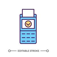 pos terminal rgb Färg ikon. framgångsrik transaktion. betalning bearbetning. betalande kreditera kort. detaljhandeln teknologi. isolerat illustration. enkel fylld linje teckning. redigerbar stroke vektor