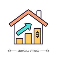 erhöhen, ansteigen im Zuhause Preise rgb Farbe Symbol. nach oben Trend Graph und ein Dollar unterzeichnen. wirtschaftlich Wachstum. echt Nachlass Markt. isoliert Illustration. einfach gefüllt Linie Zeichnung. editierbar Schlaganfall vektor