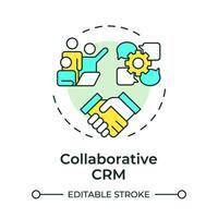 Kollaborativ crm multi Farbe Konzept Symbol. Kommunikation Prozesse. Treffen Geschäft, Zusammenarbeit. runden gestalten Linie Illustration. abstrakt Idee. Grafik Design. einfach zu verwenden im Infografik, Präsentation vektor