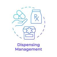 dispense förvaltning blå lutning begrepp ikon. detaljhandeln apotek, skyltfönster. farmaceutisk Produkter. runda form linje illustration. abstrakt aning. grafisk design. lätt till använda sig av i infographic vektor