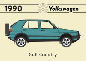 1990 vw golf Land bil affisch konst vektor