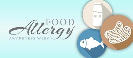 Essen Allergie Bewusstsein Woche Illustration Hintergrund mit Milch, Erdnüsse und Fisch Symbole vektor