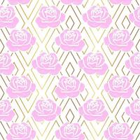 guld geometrisk rosa reste sig blomma sömlös mönster vektor
