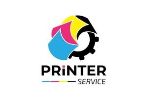 skrivare service logotyp design i cmyk färger vektor