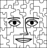 schwarz und Weiß Puzzle Puzzle mit traurig Gesicht. vektor