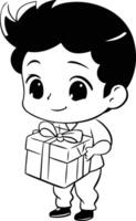 Illustration von ein Junge halten ein Geschenk Box im seine Hände. vektor