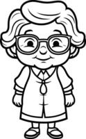 skisse tecknad serie mormor bär glasögon illustration. vektor