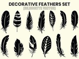 Silhouette von rustikal ethnisch dekorativ Gefieder einstellen schwarz Vogel Feder Clip Art, Illustration, Schnitt Dateien vektor