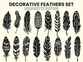 Silhouette von rustikal ethnisch dekorativ Gefieder einstellen schwarz Vogel Feder Clip Art, Illustration, Schnitt Dateien vektor