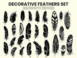 silhuett av rustik etnisk dekorativ fjädrar uppsättning svart fågel fjäder ClipArt, illustration, skära filer vektor
