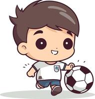 söt pojke med fotboll boll i tecknad serie stil. vektor
