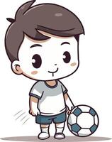 Junge spielen Fußball Karikatur Illustration. süß Junge spielen Fußball. vektor