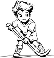 Karikatur Illustration von ein Junge spielen Eis Eishockey oder Snowboarden. vektor