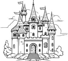 Märchen Schloss. schwarz und Weiß Illustration zum Färbung Buch. vektor