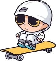 süß wenig Junge im ein Helm und Skateboard. vektor