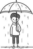 illustration av en pojke under ett paraply av en pojke under ett paraply. vektor