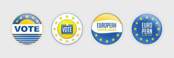 EU Abzeichen 2024. europäisch Wahl Abzeichen. einstellen von Abstimmung 2024 Abzeichen Tasten. Vektor Illustration.