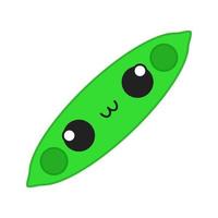 Peapod süße kawaii Vektorfigur. glückliches Gemüse mit lächelndem Babygesicht. lustiges Emoji, Emoticon, Lächeln. isolierte Cartoon-Farbillustration vektor