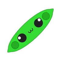 peapod söt kawaii vektor karaktär. glad grönsak med leende baby ansikte. rolig emoji, uttryckssymbol, leende. isolerade tecknade färgillustration