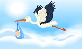 Stork baby levererar nyfödd pojke vektor