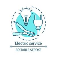 Symbol für das Konzept des elektrischen Service. Home-Service-Idee dünne Linie Abbildung. Beleuchtung und elektrische Lampen fix. Hauswartung. Steckdose reparieren. Vektor isolierte Umrisszeichnung. bearbeitbarer Strich