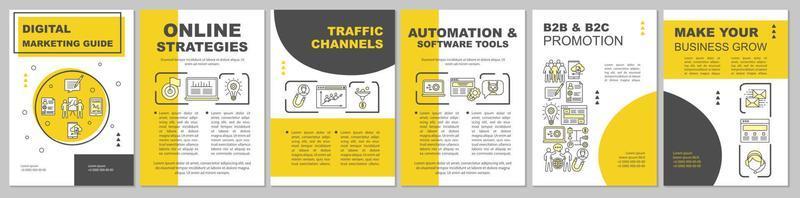 Layout der Marketingstrategie-Broschüre. Verkehrskanäle. Flyer, Broschüre, Broschürendruckdesign mit linearen Illustrationen. Vektorseitenlayouts für Zeitschriften, Geschäftsberichte, Werbeplakate vektor