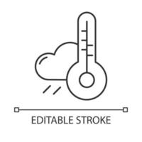 Wettervorhersage lineares Symbol. meteorologische Beobachtungen. Regenwolke und Thermometer. Klimaeigenschaften. dünne Linie Abbildung. Kontursymbol. Vektor isolierte Umrisszeichnung. bearbeitbarer Strich