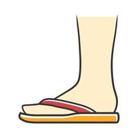 Flip-Flops rotes Farbsymbol. Frau stilvolles Schuhdesign. weibliche Strandschuhe, moderne Sommersaison Wohnungen Seitenansicht. Damenpantoffeln, Urlaubskleidungszubehör. isolierte Vektorillustration vektor