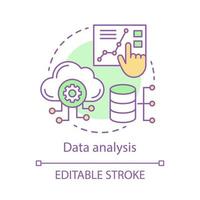 Symbol für das Konzept der Datenanalyse. Cloud-Computing-Idee dünne Linie Abbildung. Datenserver bzw. Datenbank. maschinelles Lernen. Vektor isolierte Umrisszeichnung. bearbeitbarer Strich