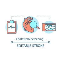 kolesterol screening koncept ikon. medicinsk test idé tunn linje illustration. förebyggande av hjärt-kärlsjukdomar. vektor isolerade konturritning. redigerbar linje