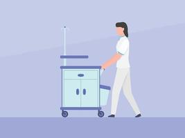 sjuksköterska push vagn box skåp vagn med medicinska instrument grejer med enkel platt stil vektor