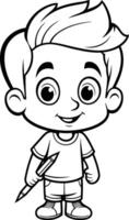 Karikatur Junge mit Farbe Bürste zum Färbung Buch. vektor