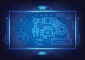 Technologie Vektor Infografik künstlich Intelligenz Konzept Vektor Illustration im Blau Neon- Stil auf dunkel Blau Hintergrund.