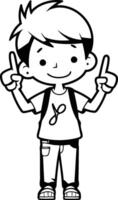 pojke pekande finger tecknad serie illustration. söt pojke pekande finger. vektor