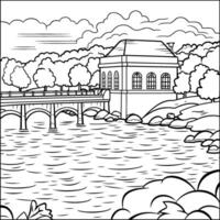 Brücke Über das Fluss. Gliederung Illustration zum Färbung Buch. vektor