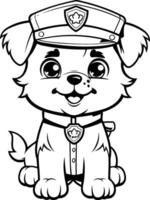 schwarz und Weiß Karikatur Illustration von süß Hündchen Polizei Hund Färbung Buch vektor