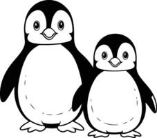 süß Pinguine Paar Karikatur Illustration Grafik Design im schwarz und Weiß vektor