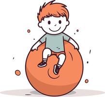 liten pojke Sammanträde på en stor boll i tecknad serie stil. vektor
