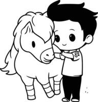 süß Junge und Weiß Pferd. süß Karikatur Charakter. vektor