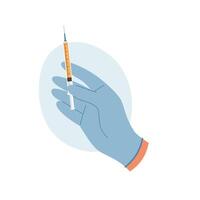 läkare hand i sudd handske innehav spruta med flytande för injektion. vaccination begrepp vektor