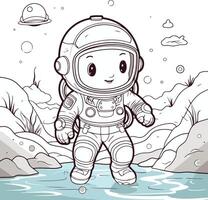 färg bok för barn astronaut i de hav vektor
