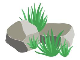 sten bakgrund med gräs illustration vektor