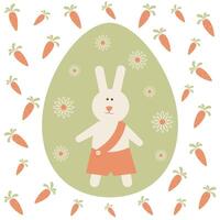 påsk kort med kanin pojke. platt stil. runda prydnad. idealisk för Semester design. illustration. vektor