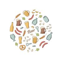 Bier Gekritzel Symbole Satz. Illustration von Kneipe Elemente Bier und Snacks. Zeichnung Oktoberfest oder Bar. vektor